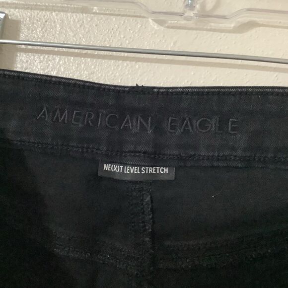 American Eagle Black Distressed Grunge Punk Concert Party Jeans 14 Short - Picture 6 of 7